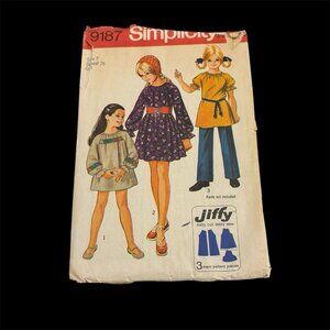 Vintage 1970s Sewing Pattern Girls Sz 7 Dress Jumper Peasant 9187 Simplicity